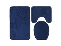 Juego De 3 Alfombrillas De Baño Suaves Y Absorbentes, Alfombrilla Para Inodoro, Alfombrilla De Suelo, Moqueta, Azul Marino.