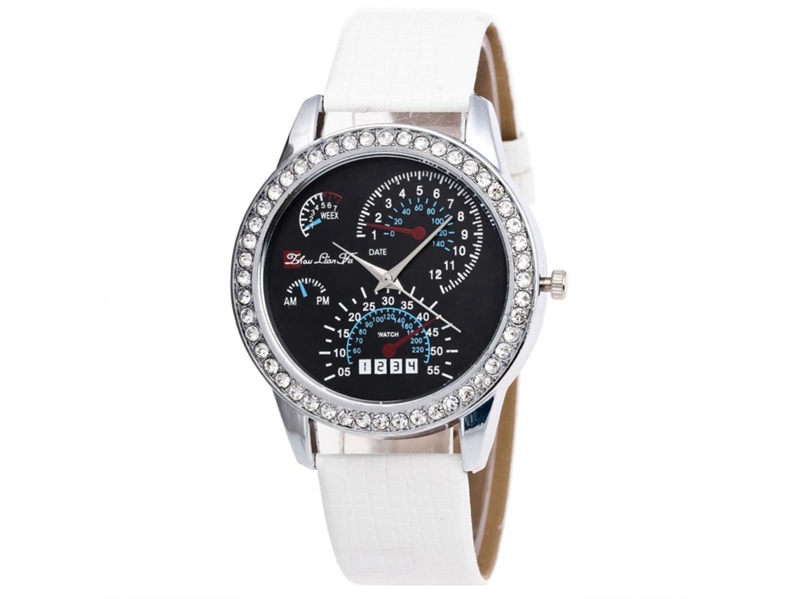 Reloj De Pulsera Redondo Zhoulianfa De Cuero Pu Con Strass Y Cuarzo (blanco)