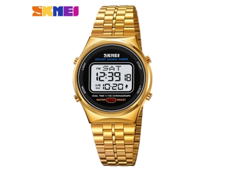 Reloj electrónico multifuncional para hombre, reloj LED de acero inoxidable para deportes al aire libre, máquina blanca con carcasa dorada LUUCOZK