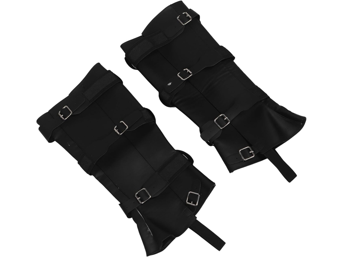 Juego De 2 Polainas Ajustables De Piel Sintética Negra, Cubrebotas Medievales Unisex, 40 Cm. Accesorios.