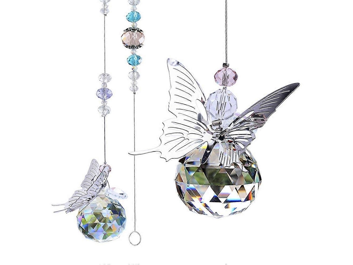 Atrapasol colgante con forma de bola de cristal y prisma de mariposa para decoración