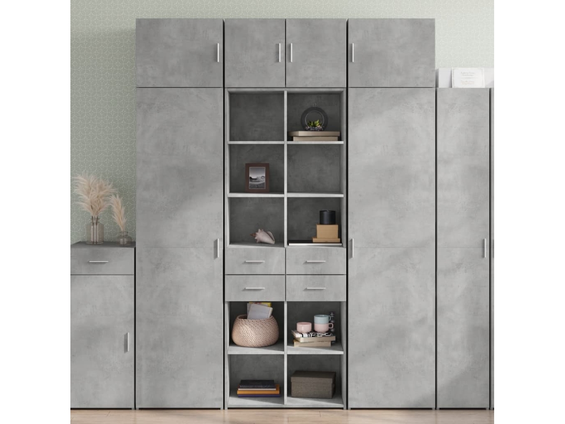 Aparador Alto | Mueble De Comedor | Buffet Alto Madera De Ingeniería Gris Hormigón 70x42,5x185 Cm Wsd23804