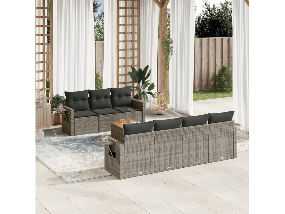 Conjunto de sofás de jardín de 8 piezas DKD Home Decor con cojines de mimbre gris