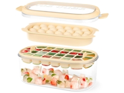Bandeja Para Cubitos De Hielo Con Tapa Rebosadora, 54 Moldes De Silicona Flexibles Con Recipiente Y Cuchara, Color Beige.