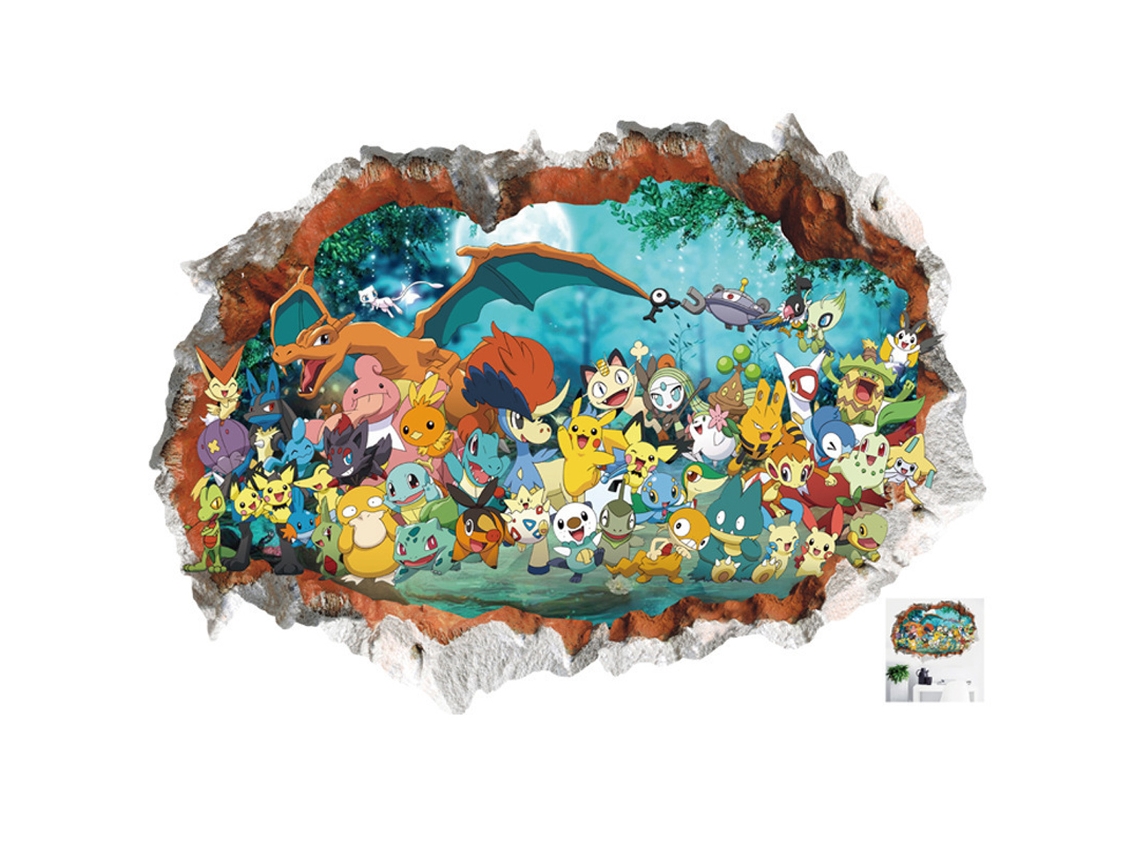 MEOIRUERY Pegatina de Pared 3D Pokémon Go, Papel Tapiz Autoadhesivo de Dibujos Animados, Decoración para Habitación Infantil (60x90 cm)