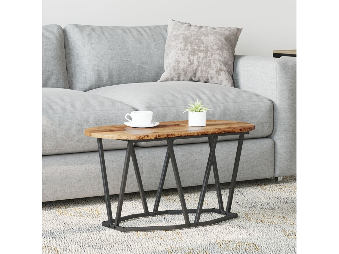 Mesa De Café De Madera Vintage 80x40x40,5 Cm En Madera De Ingeniería Y Metal