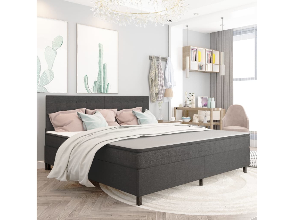 Cama Box Spring Tela Gris Oscuro 200x200 Cm