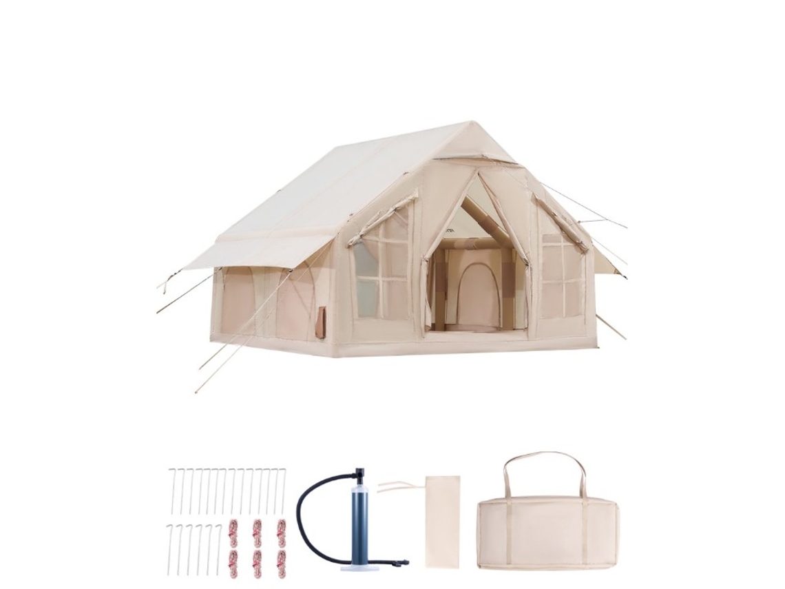 Tienda de campaña inflable de 3x3m para 6 personas con estructura de PVC, ventanas de malla y resistencia al viento Tekmaquinas