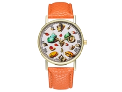 Reloj De Pulsera Unisex De Piel Sintética Con Estampado De Conchas, Esfera Redonda, Movimiento De Cuarzo, Color Naranja.