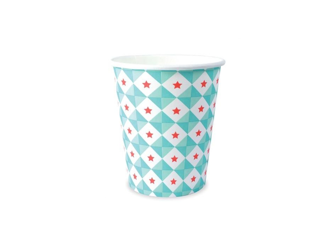 8 Vasos De Cartón 25 Cl - Geométricos Con Estrellas Azules