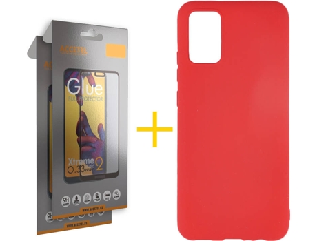 Kit Funda + Protector de Pantalla Samsung A02s ACCETEL Cristal Templado 3396 Rojo