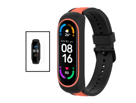 Kit de Pulsera Premium Smoothsilicona con Hebilla de Film de Hidrogel para Xiaomi Mi Band 5 Negro Naranja PHONECARE
