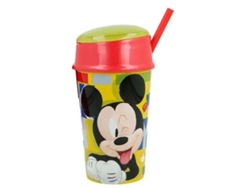 Vaso infantil para meriendas de Mickey Mouse con compartimento y pajita, 400 ml, diseño de dibujos animados, rojo/amarillo.