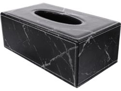 Caja Grande Para Pañuelos De Piel Sintética Negra Y Dorada Con Efecto Mármol.