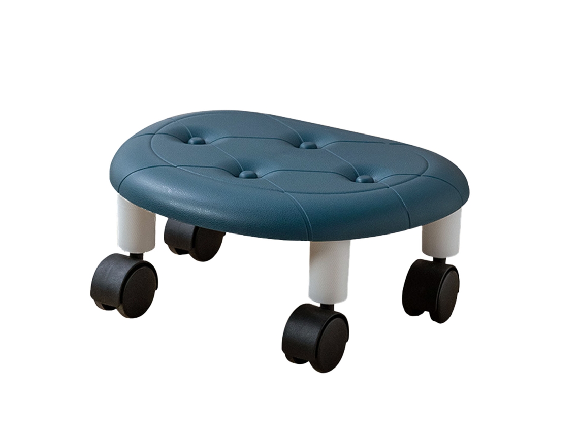 Taburete Bajo Con Ruedas, Universal, Superficie De Pu, Estructura De Plástico, Mueble Para Salón Y Habitación Infantil, Azul.