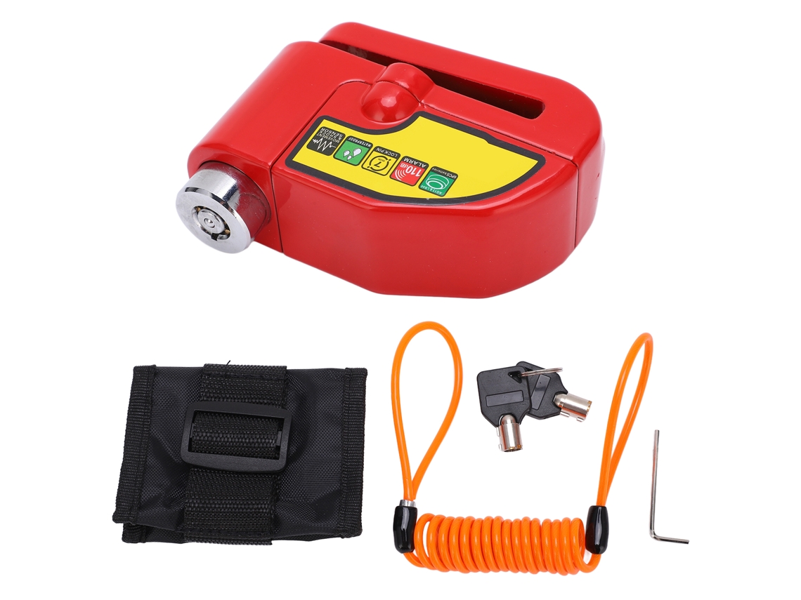 Candado de disco para freno con alarma, de acero, resistente al agua, para bicicleta, motocicleta, coche, vehículo eléctrico, rojo.