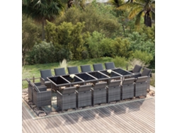 17 Pcs Conjunto Jantar P/ Jardim C/ Almofadões Vime Pe Cinzento Dkd Decoración Del Hogar