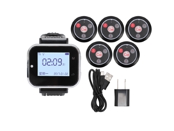 Sistema de llamadas inalámbrico YHL con 1 reloj y 5 buscapersonas.