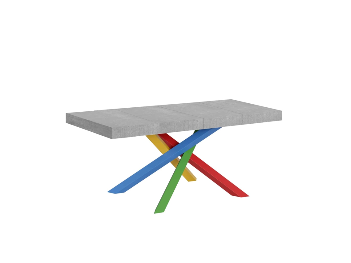 Mesa extensible Volantis Premium de cemento, 130/390 x 90 cm, patas multicolor, 4 unidades, Itamoby