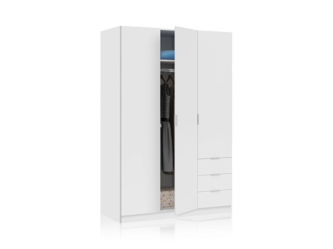 Armario Low Cost 3 puertas 3 cajones Blanco 121(armario)/35(cajón) x 180(armario)/13(cajón) x 52 (armario) / 45 (cajón) cm