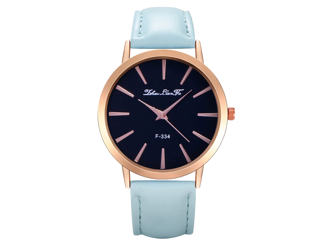 Reloj De Pulsera Unisex De Cuero Pu Moda Quartz Para Hombre Y Mujer (azul Claro)