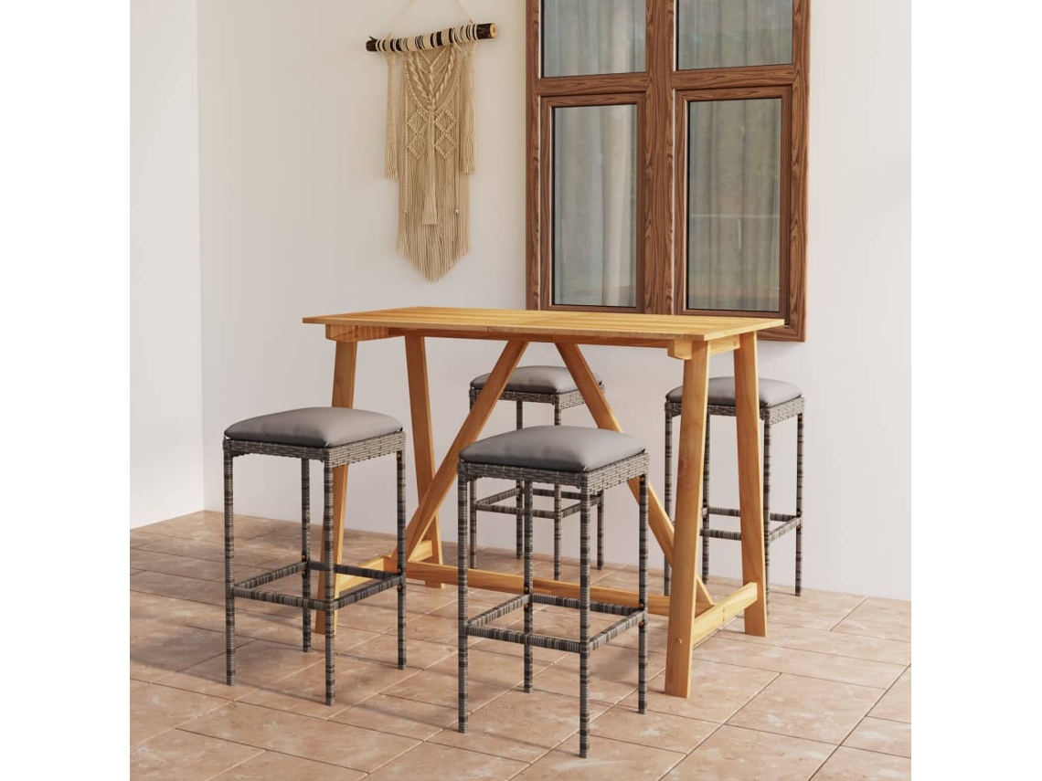 Juego de bar de jardín de 5 piezas con cojines, gris, Dkd Home Decor