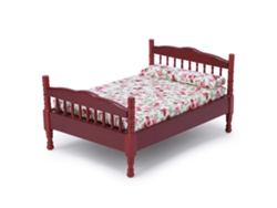 Cama En Miniatura Para Casa De Muñecas Escala 1:12, De Madera, Blanca/marrón, Con Pequeñas Flores, Decorativa.
