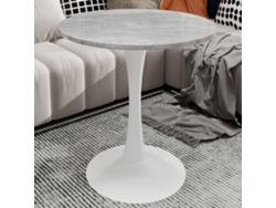 Mesa De Centro 70 Cm - Estilo Moderno Vintage, Tablero Redondo De Mármol Gris Claro, Blanco