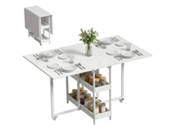 Mesa Comedor Plegable Industrial 4 Personas Estantes Metal Blanco