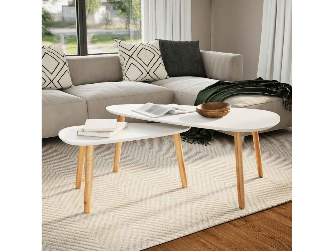 Juego de mesa de centro de 2 piezas de pino macizo blanco