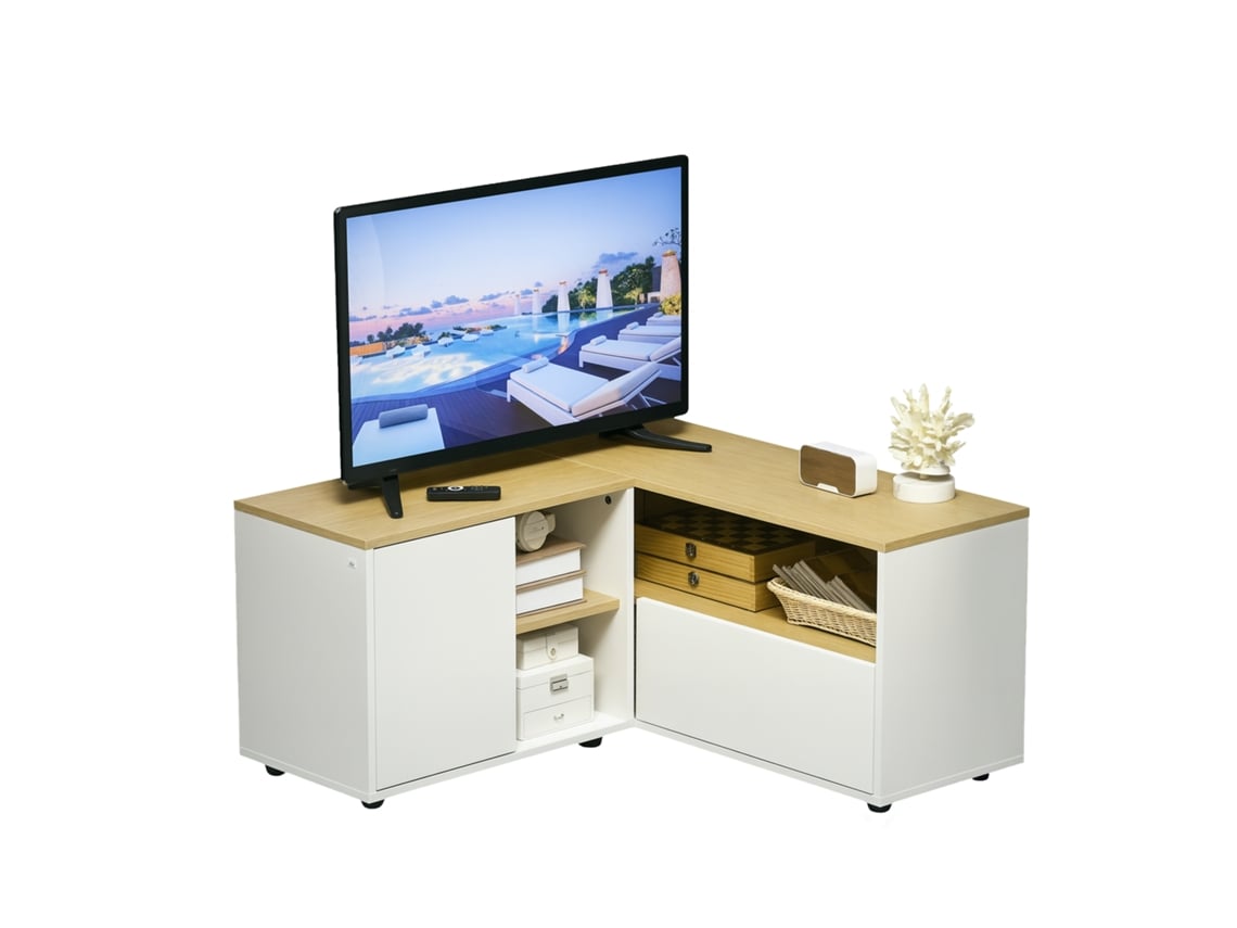 Mueble Tv Esquina Compacto Almacenamiento Madera Blanco