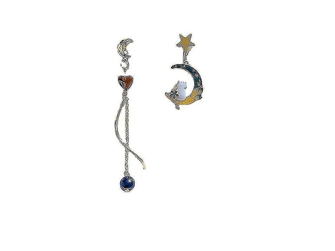 2026-aretes De Estilo Moda En Metal Dorado Con Diseño De Estrella, Luna Y Gato