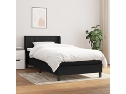 Cama con colchón de muelles y cabecero de tela negra (90x190 cm)