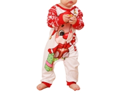 2026altiro-pijamas Navideños Para Bebé 12-18m Con Estampado De Ciervo, Cuello Redondo Y Puños De Punto Rojo