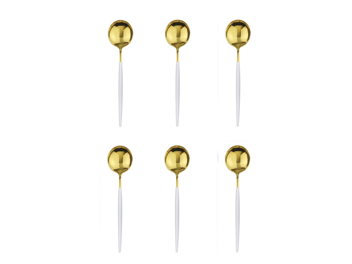 (platino) Un Juego De 6 Cucharas Pequeñas De Acero Inoxidable, En Color Negro Y Dorado.