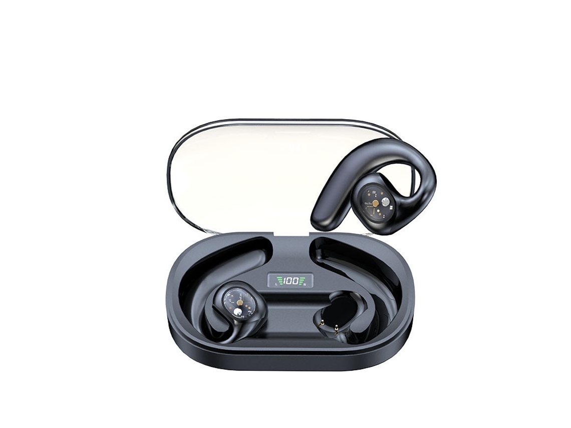 Auriculares inalámbricos de conducción ósea abiertos con Bluetooth 5.3 y pantalla LED digital - Negro