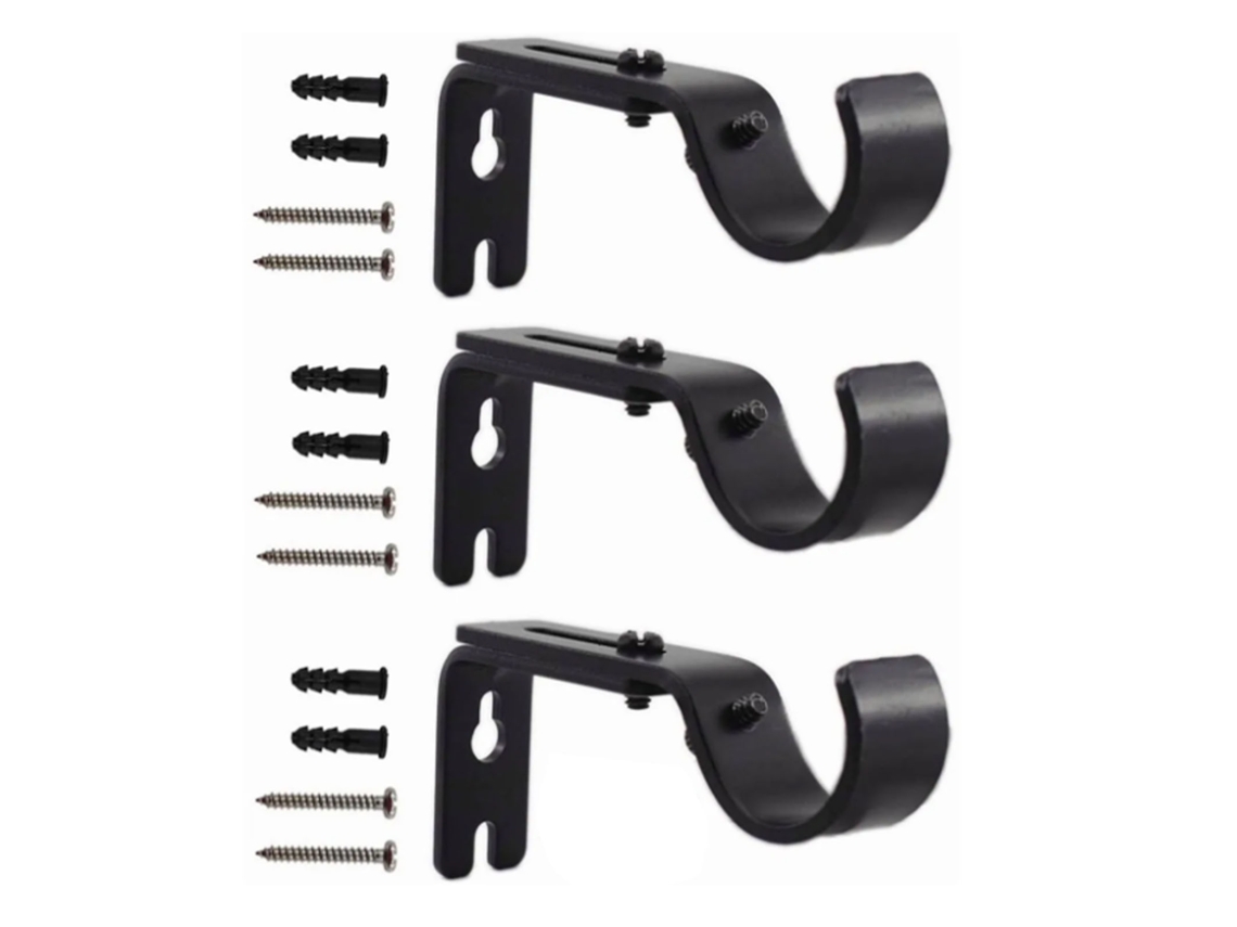 3 Soportes Ajustables De Hierro Negro Para Barra De Cortina, Para Montaje En Pared.