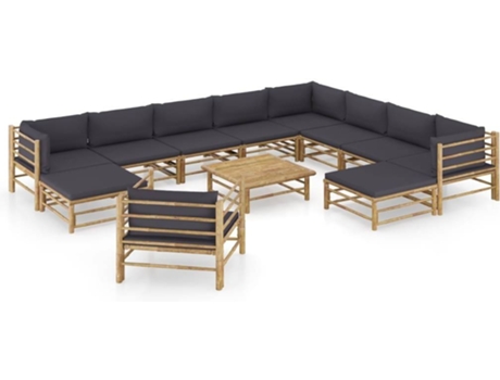 Conjunto 12 de muebles de jardín VIDAXL bambú con cojines gris oscuro