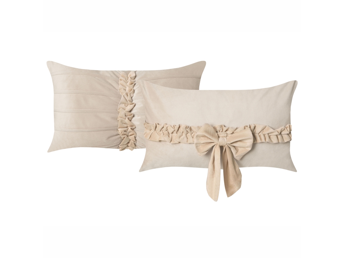 Conjunto De 2 Almofadas Decorativas Beliani Belle De Veludo Creme 50x30x10