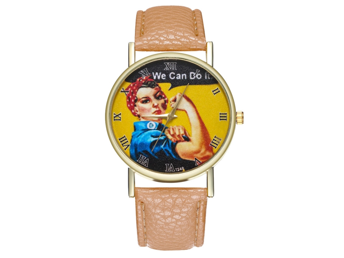 Reloj De Pulsera De Cuarzo De Estilo Retro Con Correa De Cuero Beige.