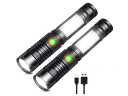 Antorchas LED recargables (incluida la batería de 2500 mAh) Mini linternas magnéticas súper brillantes tácticas (paquete de 2), negro YIZHOOD