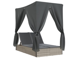 Tumbona doble con dosel y cortinas, gris claro, patas de mimbre, EXCLUSIVA MAISON