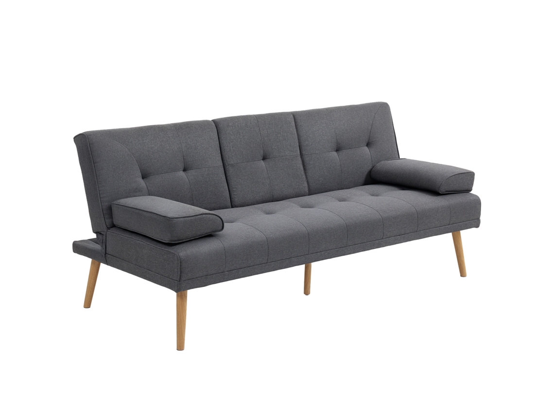 Sofá cama escandinavo de 3 plazas con 2 cojines, gris natural.
