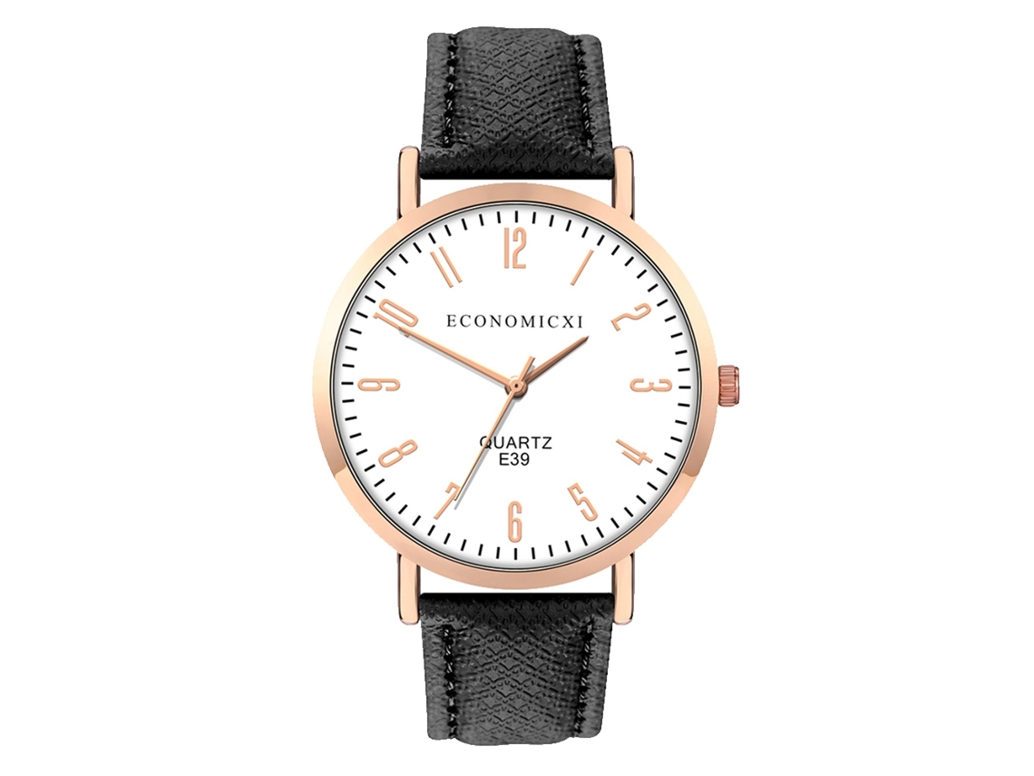 Reloj De Pulsera De Moda Para Mujer De Piel Sintética, Esfera Redonda, Reloj De Cuarzo Informal, Blanco/negro.