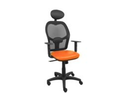 Silla De Oficina Alocén Con Mecanismo Sincro Tapizada Con Similpiel Color Naranja Y Malla Color Negro