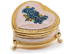 Caja De Joyería De Metal Vintage En Forma De Corazón Para Anillos Y Joyas Pequeñas, Dorado Y Azul