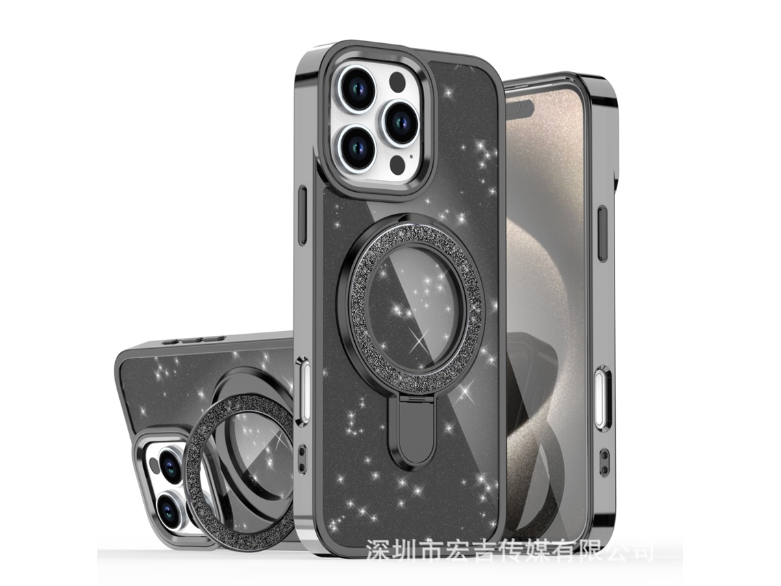 Capa De Celular Com Suporte Magnético E Glitterpreto Translúcido - Oppo A58 5g