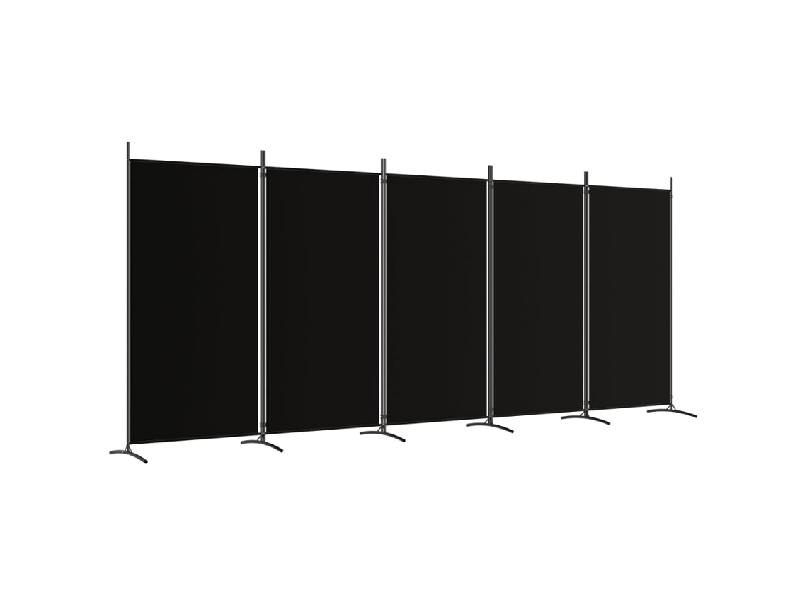 Biombo divisor de ambientes, 5 paneles, 433 x 180 cm, tela negra y hierro, Dec031019