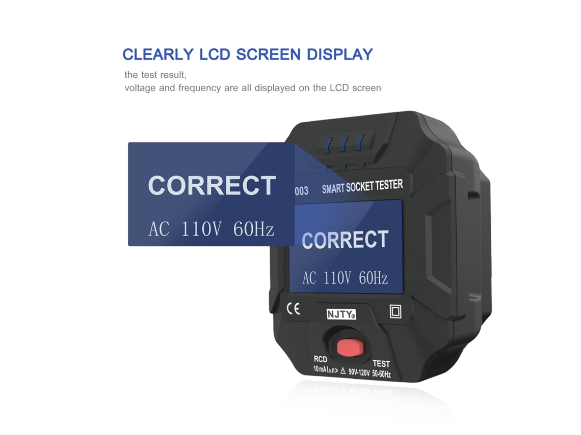 Comprobador De Enchufes Digital Inteligente Con Pantalla Lcd, Detector De Polaridad Y Prueba De Fugas Para Enchufes Estadounidenses De 90~120 V.