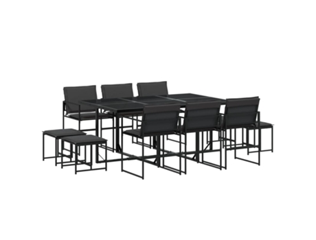 Conjunto 11 de comedor de jardín VIDAXL con cojines textileno negro